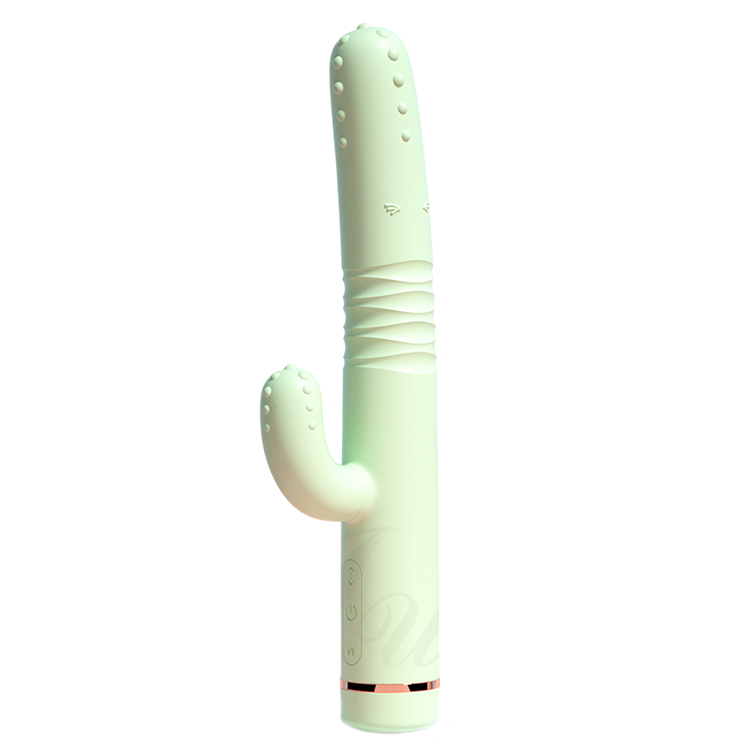 多肉衝擊棒｜7X10震動衝擊內外雙擊加溫USB充電按摩棒-綠(特)
